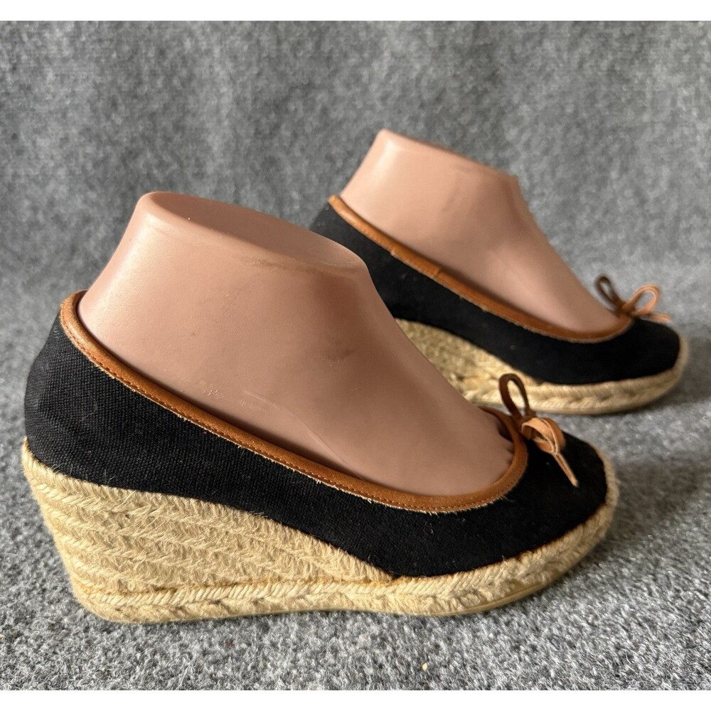 Coach Ireena Espadrille Wedge Black Canvas Slip-On Logo Bow Heel Women’s 6